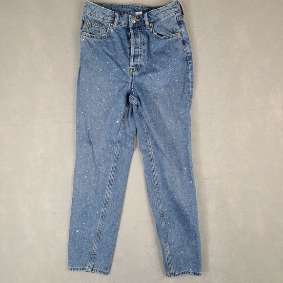 Divided by H&M Jeans Women's Size 2 (24x25.5) Button Fly Bling‎ Rhinestone Blue - Picture 1 of 11